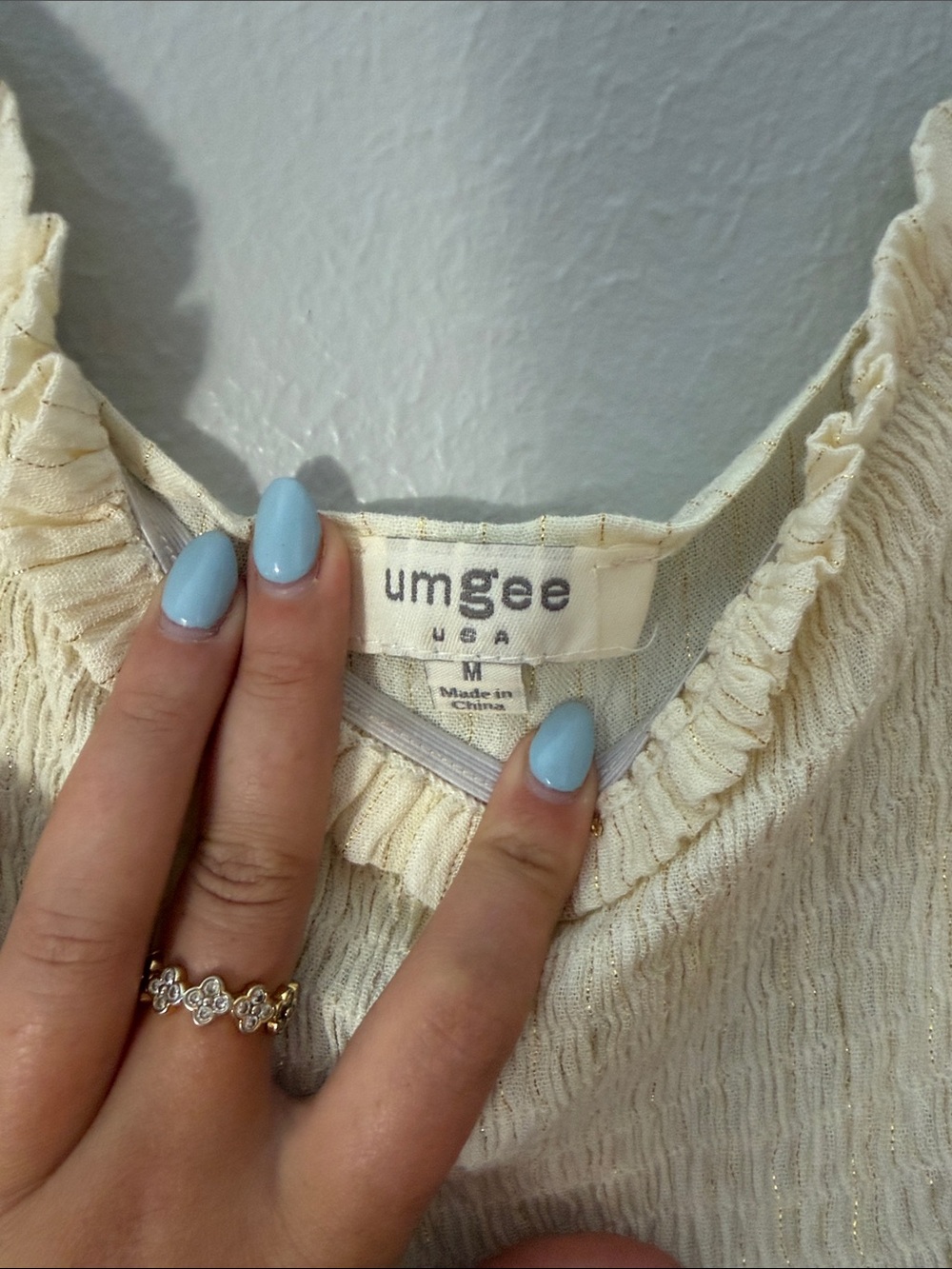 Umgee Cream Lightweight Gauze Peasant Blouse - Picture 3 of 3